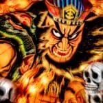 a painting of a demon with a skull on his head