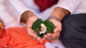 a person holding a green object